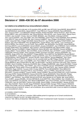 Conseil Constitutionnel a Été Saisi, Le 23 Novembre 2000, Par MM