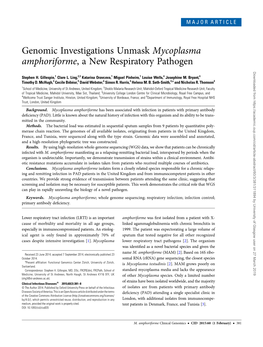 Genomic Investigations Unmask Mycoplasma Amphoriforme, a New