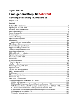 Från Generalstrejk Till Folkfront. Söndring Och Samling