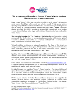 We Are Unstoppable Declares Lavasa Women's Drive Anthem