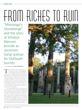 “Mississippi's Stonehenge” and the Story of Windsor Mansion Provide an Unconven- Tional Avenue for Midsouth Tourists