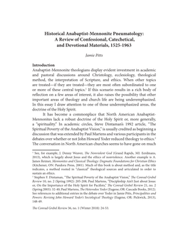 Historical Anabaptist-Mennonite Pneumatology: a Review of Confessional, Catechetical, and Devotional Materials, 1525-1963