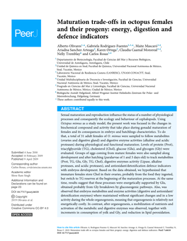 Maturation Trade-Offs in Octopus Females and Their Progeny: Energy, Digestion and Defence Indicators