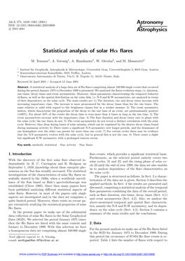 Statistical Analysis of Solar H$\Mathsf{\Alpha}$ Flares