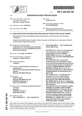 Gene Signature for Predicting Prognosis Of