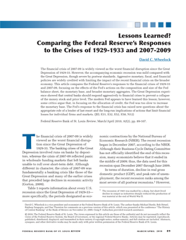 Lessons Learned? Comparing the Federal Reserve’S Responses to the Crises of 1929-1933 and 2007-2009