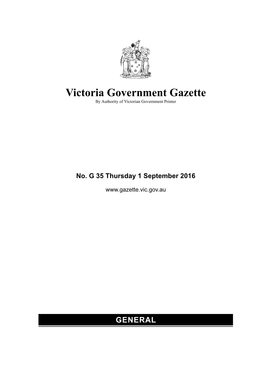 Victoria Government Gazette by Authority of Victorian Government Printer