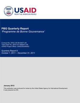 PBG Quarterly Report 'Programme De Bonne Gouvernance'