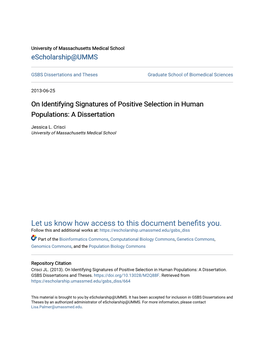 On Identifying Signatures of Positive Selection in Human Populations: a Dissertation