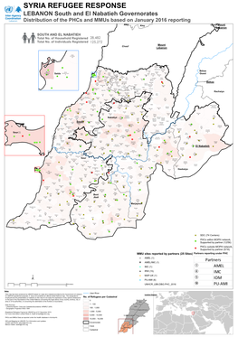 SYRIA REFUGEE RESPONSE LEBANON South and El Nabatieh Governorates Distribution of the Phcs and Mmus Based on January 2016 Reporting Aley Aley Chouf Mount Lebanon