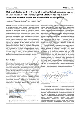 In Vitro Antibacterial Activity Against Staphylococcus Aureus, Propionibacterium Acnes and Pseudomonas Aeruginosa