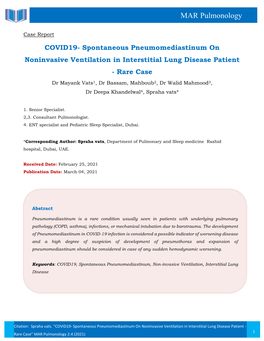 COVID19- Spontaneous Pneumomediastinum on Noninvasive Ventilation in Interstitial Lung Disease Patient