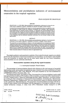 Monocotyledons and Pteridophytes Indicators of Environmental Cogstraints in the Tropical Vegetation