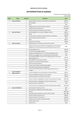SOTTOPREFETTURA DI ALBENGA Trascrizione a Cura Di Aurora Rossi Marzo 2019