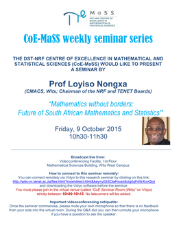 (Coe-Mass) WOULD LIKE to PRESENT a SEMINAR by Prof Loyiso Nongxa