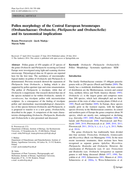 Pollen Morphology of the Central European Broomrapes (Orobanchaceae: Orobanche, Phelipanche and Orobanchella) and Its Taxonomical Implications