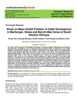 Study on Major Health Problem of Cattle Development in Mezhenger, Sheka and Benchi-Maji Zones of South Western Ethiopia