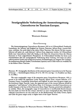 Stratigraphische Verbreitung Der Ammonitengattung Catacoeloceras Im Toarcium Europas