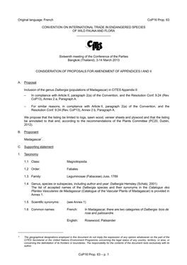 Proposal to Amend Appendix I Or II for CITES Cop16