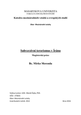 Subverzivní Terorismus V Íránu Magisterská Práce