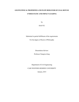 Geotechnical Properties and Flow Behavior of Coal Refuse