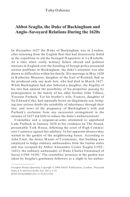 Abbot Scaglia, the Duke of Buckingham and Anglo–Savoyard Relations During the 1620S