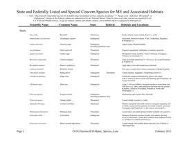 State and Federally Listed and Special Concern Species for ME