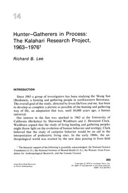 Hunter-Gatherers in Process: the Kalahari Research Project, 1963-19761