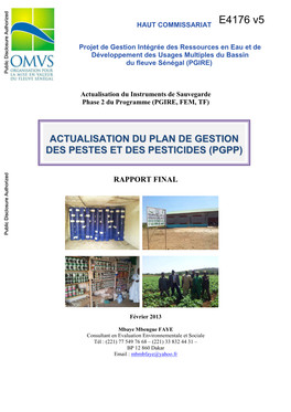 Actualisation Du Plan De Gestion Des Pestes Et Des Pesticides (Pgpp)