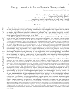 Energy Conversion in Purple Bacteria Photosynthesis Arxiv:1107.0191V1