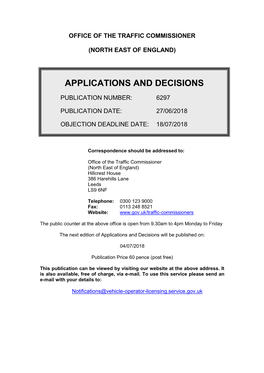 Applications and Decisions for the North East of England