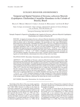 Temporal and Spatial Variation of Stenoma Cathosiota Meyrick (Lepidoptera: Elachistidae) Caterpillar Abundance in the Cerrado of Brasilia, Brazil