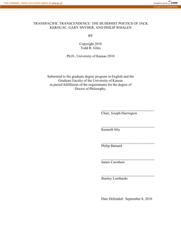 THE BUDDHIST POETICS of JACK KEROUAC, GARY SNYDER, and PHILIP WHALEN by Copyright 2010 Todd R. Giles