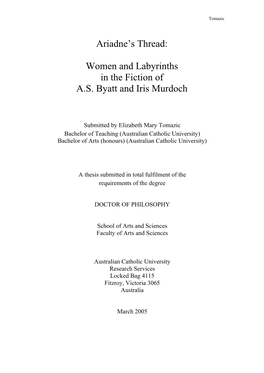 Women and Labyrinths in the Fiction of AS Byatt and Iris Murdoch