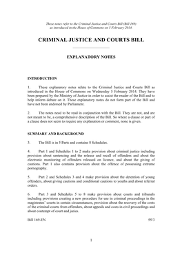 Criminal Justice and Courts Bill (Bill 169) As Introduced in the House of Commons on 5 February 2014