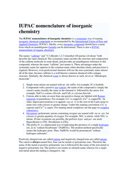 IUPAC Nomenclature of Inorganic Chemistry