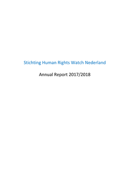 Stichting Human Rights Watch Nederland Annual Report 2017/2018