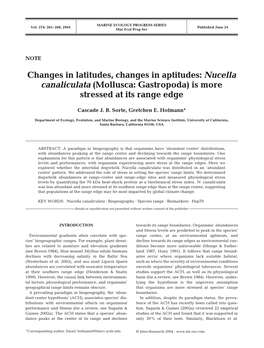 Changes in Latitudes, Changes in Aptitudes: Nucella Canaliculata (Mollusca: Gastropoda) Is More Stressed at Its Range Edge