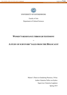 Women's Resistance Through Testimony Astudy Of