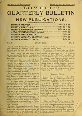 Lovell's Quarterly Bulletin of New Publications