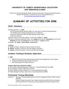Summary of Activities for 2008