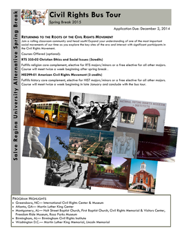 Civil Rights Bus Tour Spring Break 2015 Application Due: December 2, 2014