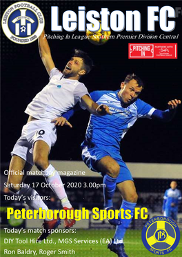 Official Matchday Magazine Saturday 17 October 2020 3.00Pm Today’S Visitors