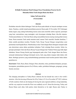 Dinamika Relasi Turki Dengan Rusia Dan Barat Salma Nafi'aturr