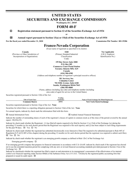 UNITED STATES SECURITIES and EXCHANGE COMMISSION FORM 40-F Franco-Nevada Corporation