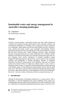 Sustainable Water and Energy Management in Australia's Farming