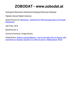 Solanum Pimpinellifolium ‒ New for the Alien Flora of Austria, with Comments on Austrian Records of S. Triflorum and S. Nitidibaccatum