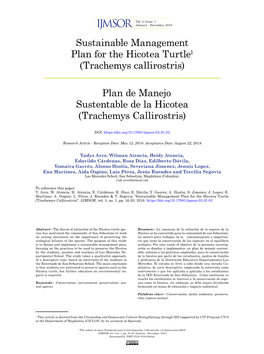 Sustainable Management Plan for the Hicotea Turtle1 (Trachemys Callirostris)