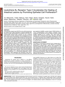 Leukotriene B4 Receptor Type 2 Accelerates the Healing of Intestinal Lesions by Promoting Epithelial Cell Proliferation S