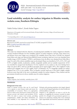 Land Suitability Analysis for Surface Irrigation in Humbo Woreda, Wolaita Zone, Southern Ethiopia